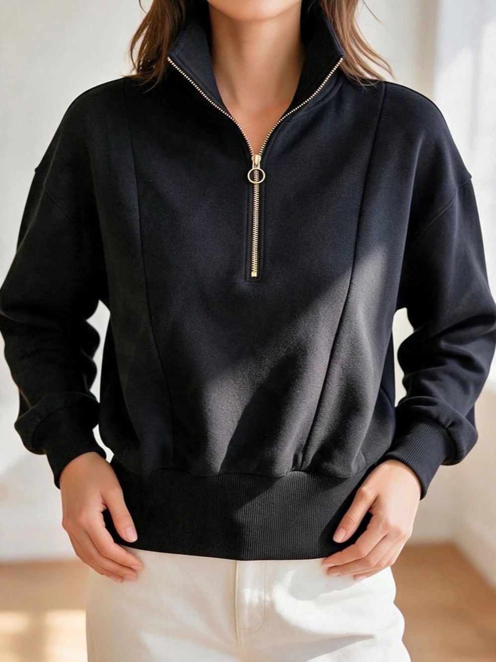 A New Day Half-Zip Pullover in Black Size Small